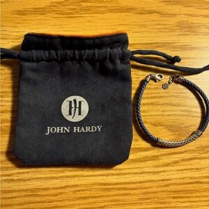 John Hardy Navy Leather and Silver Woven Bracelet